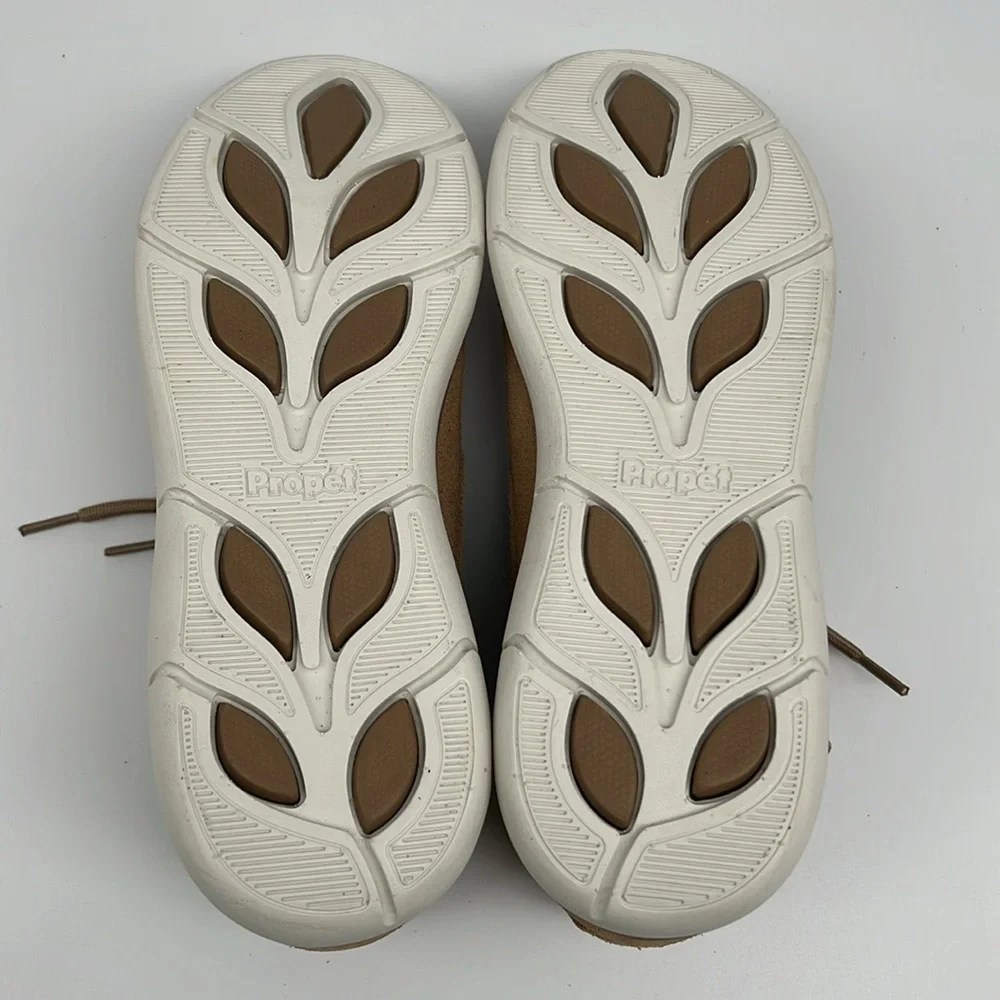 Propet Sarah Oxford Sneaker Flax Tan Knit Orthotic Comfort Walking 7AA NARROW